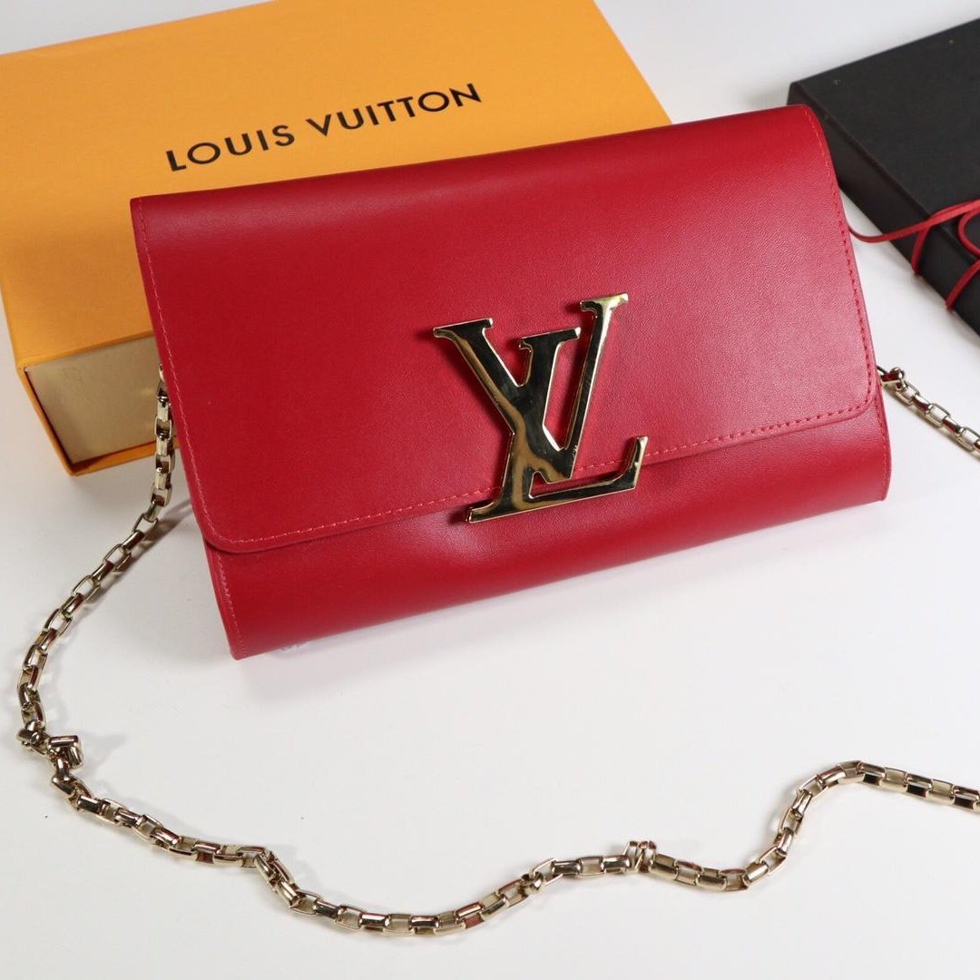 Louis Vuitton Red Calfskin Leather Chain Louise GM Bag - ShopStyle Clutches