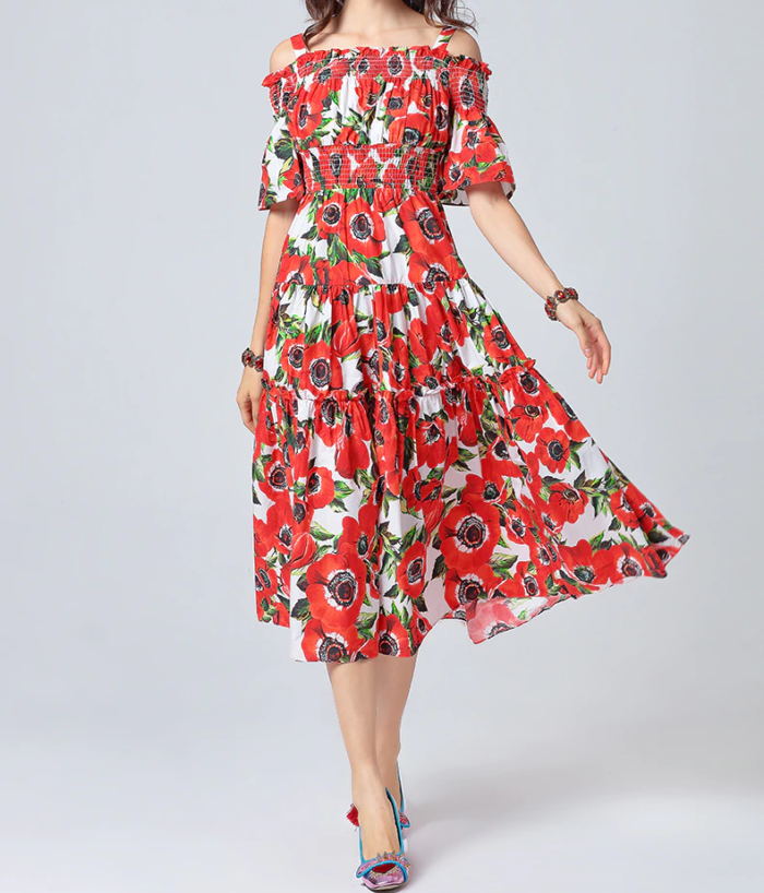 Vestido Anemone Print Dolce&Gabbana Inspired - Loja Must Have